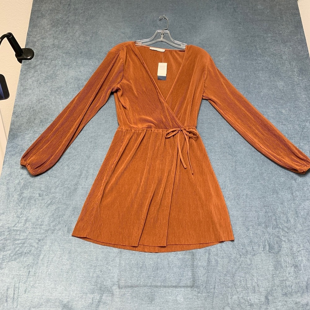 Abercrombie & Fitch Wrap Mini Dress Womens Medium Rust Casual Long Sleeve